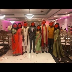 Saree, green pink and gold